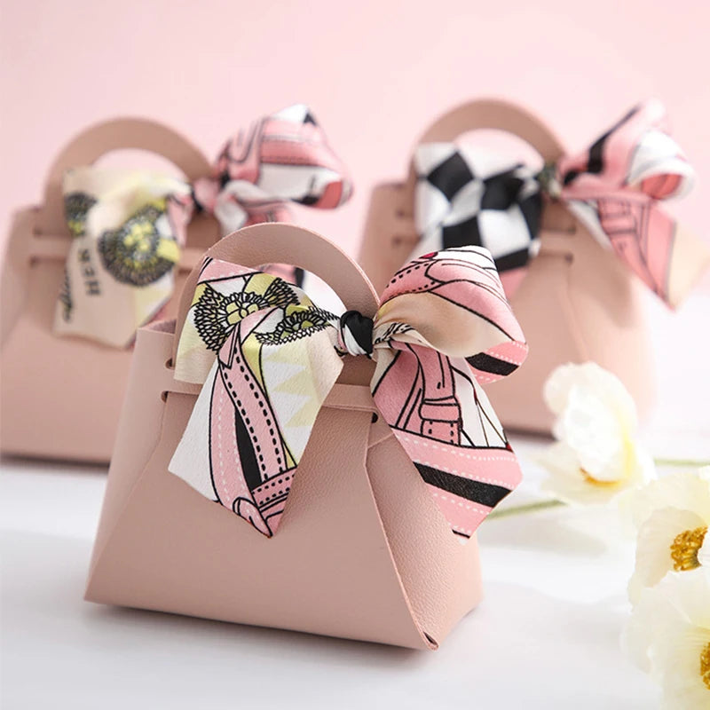 10/20PCS Leather Gift Bags Bow Ribbon Packaging Bag Wedding Favour Distributions Bags Christmas Candy Packaging Box Mini Handbag
