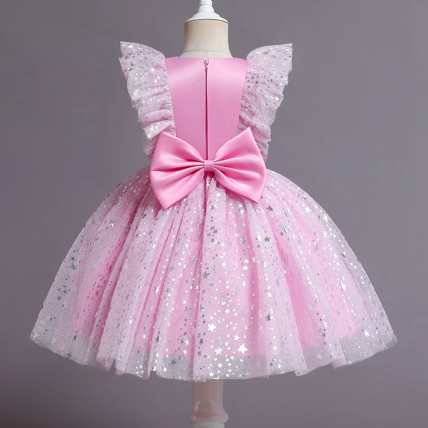 2023 Pink Elegant New Girl Princess Dresses For Kids Events Prom Costume Birthday Wedding Party Tulle Tutu Bow Girl Vestido 1-5T