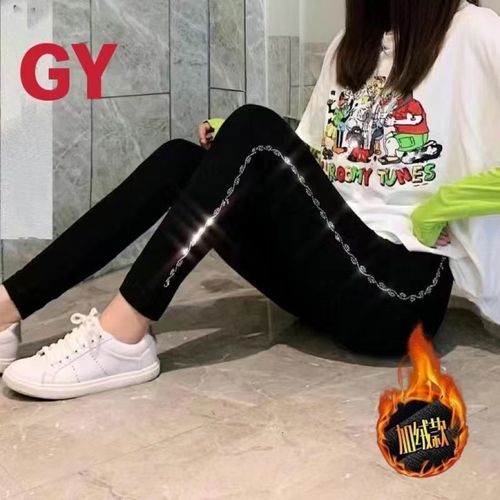 New Autumn Winter High Waist Stretch Thicken Velvet Women Leggings Blingbling Hot Drilling Ankle-length Bottoming Pants Black
