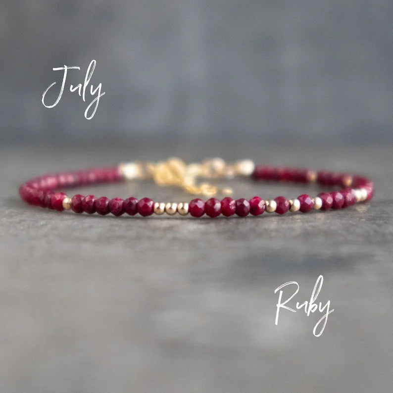 Ruby Bracelet, Ruby Birthstone Jewelry, Gemstone Bracelet, July Birthstone Bracelet, 40th Anniversary Gifts