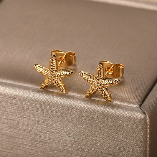 Cute Animal Starfish Stud Earrings For Women Men Unisex Silver Gold Color Minimalist Star Ear Studs Daily Party Jewelry Gifts
