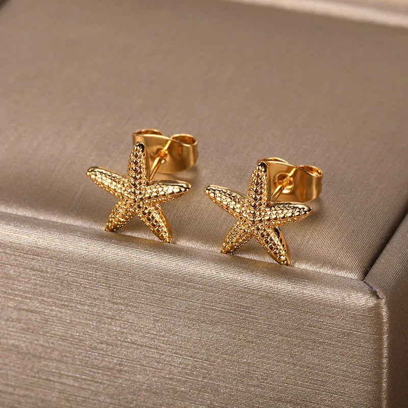 Cute Animal Starfish Stud Earrings For Women Men Unisex Silver Gold Color Minimalist Star Ear Studs Daily Party Jewelry Gifts
