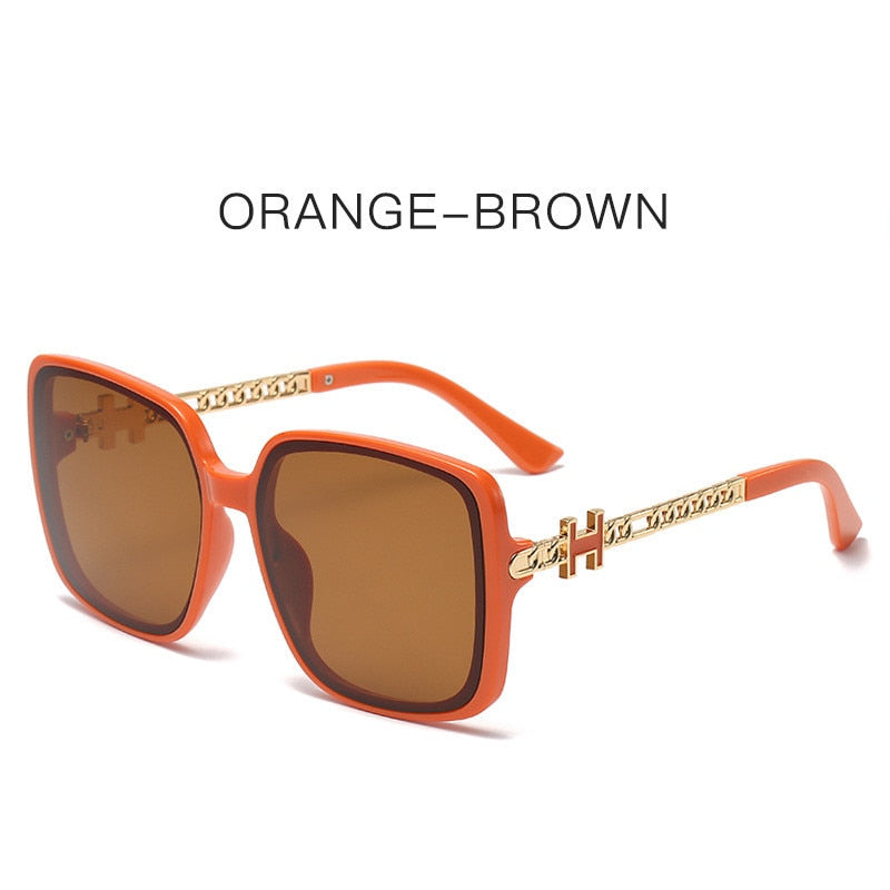 2022 new H fashion large frame personalized rivet European and American fashion sunglasses chain leg street photography face cov