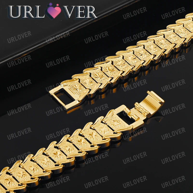 URLOVER 18K Gold Watchband/Watch Strap Bracelet For Woman Fashion Jewelry Men Hand Chain Wedding Party Birthday Bangles Gifts