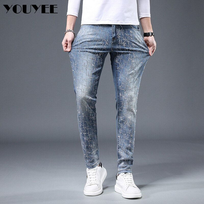 Designer Jeans Men Full Rhinestone Male Tight Pencil Pants New Fashion Luxury High-quality Man Denim Slim Trousers streetwear