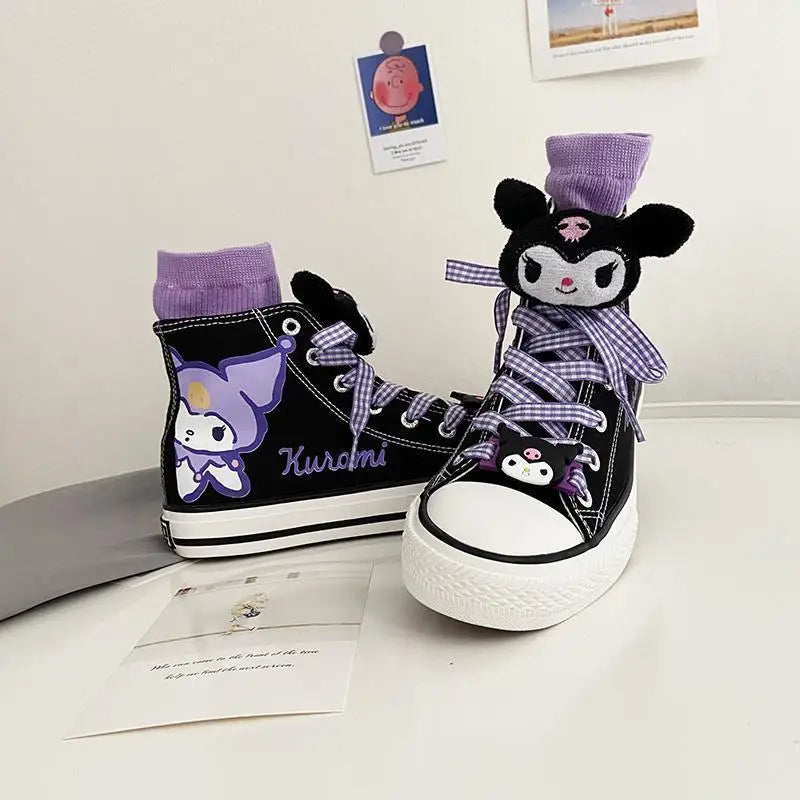 Miniso Anime  Kuromi Children High Top Canvas Shoes Kawaii Cartoon Non-slip Sole Canvas Cartoon Shoes Student Girl Gifts