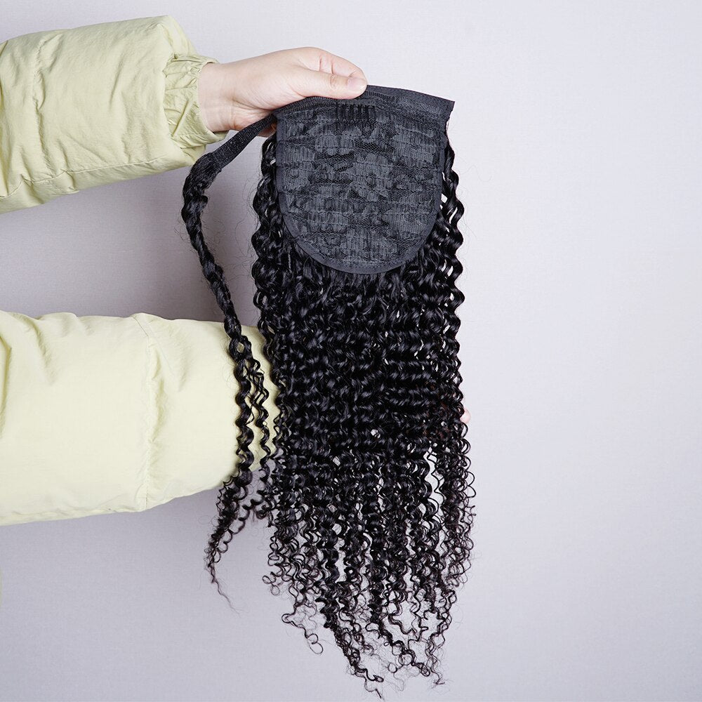 Kinky Curly Ponytail Human Hair 65g/100g/145g Wrap Around Clip In Hair Extension Natural Color Remy Indian Hair 28 Inch