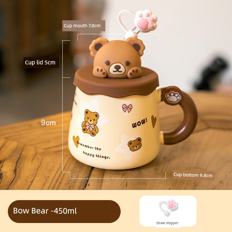 Cute Ceramic Cup Couple with Lid Spoon Straw Mug Home Breakfast Coffee Cup Women Office Water Glass Men