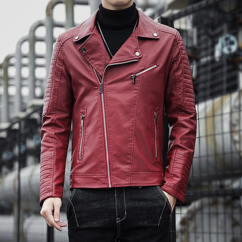 Brand clothing Men Slim Fit Jacket Fashion Solid Color Motorcycle Winter Jackets Chaqueta Hombre Windproof Black Leather Coat