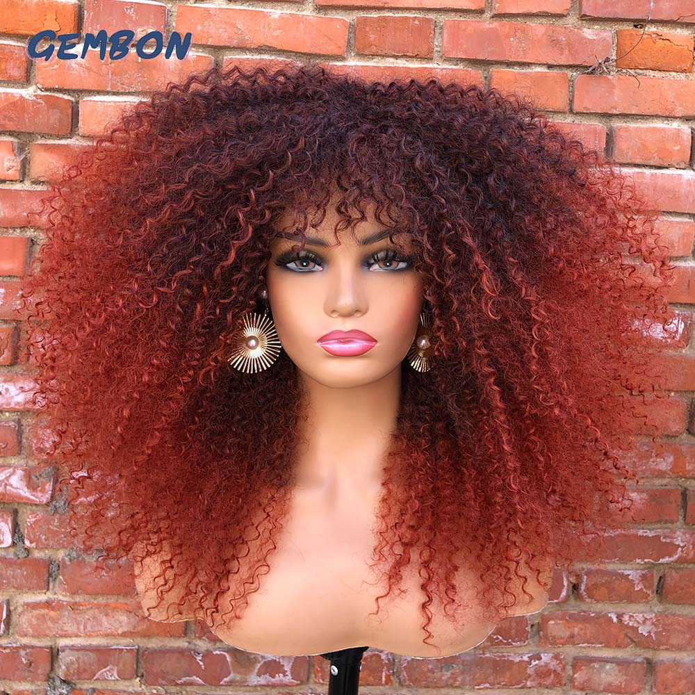 Short Hair Afro Kinky Curly Wig For Black Women Cosplay Blonde Synthetic Natural Red Wigs African Ombre HighTemperature Glueless