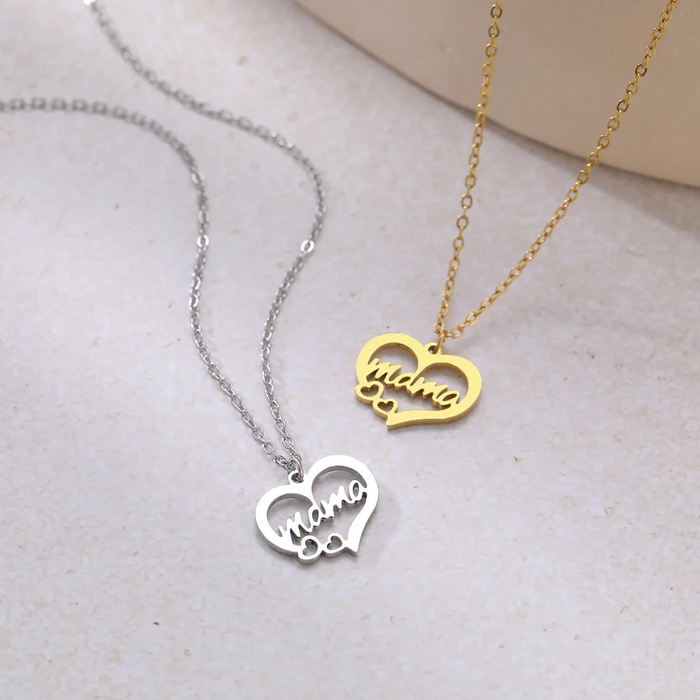 HIPEE Delicate Heart Shaped MAMA Lettering Pendant Necklace Family Mom Necklaces Pendants Jewelry Romantic Mother's Day Gift