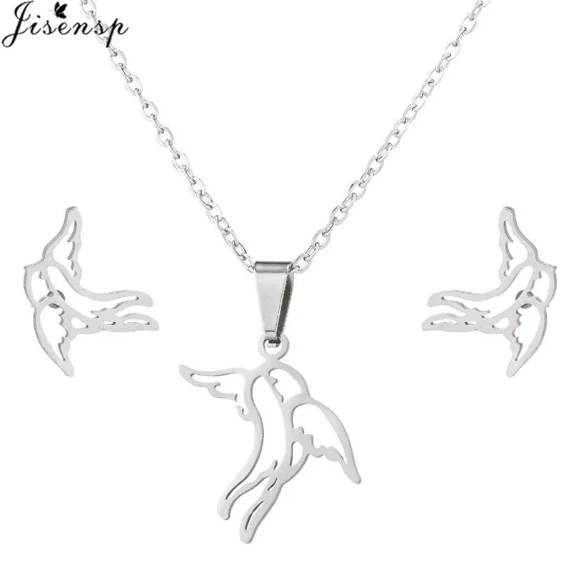 100% Cute Swallow Stainless Steel Pendents Necklaces for Women Small Lion Tiger Bee Snake Animal Earrings Stud Birthday Gifts