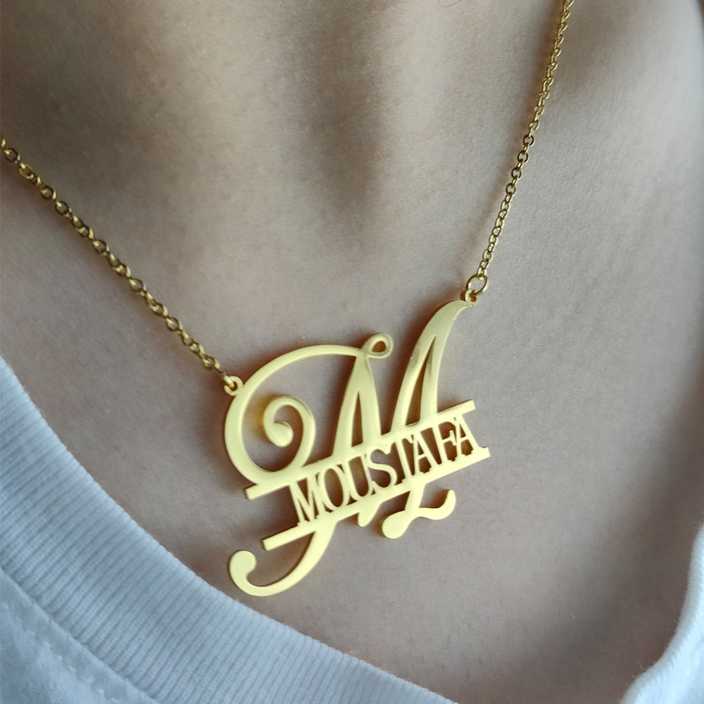Custom Initial Letter Pendant Necklace Personalized Nameplate Stainless Steel Gold Color Chain Jewelry For Women Best Gift