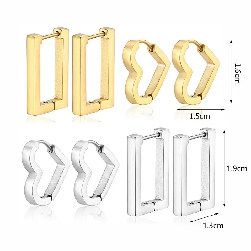2PCS Square Geometric Earrings for Women Rectangular Gold Color Hoop Earrings Stainless Steel Earrings 2023 Trendy Jewelry Gifts
