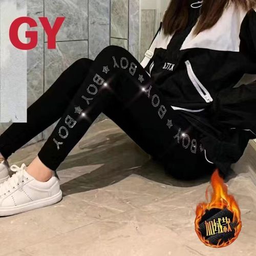 New Autumn Winter High Waist Stretch Thicken Velvet Women Leggings Blingbling Hot Drilling Ankle-length Bottoming Pants Black