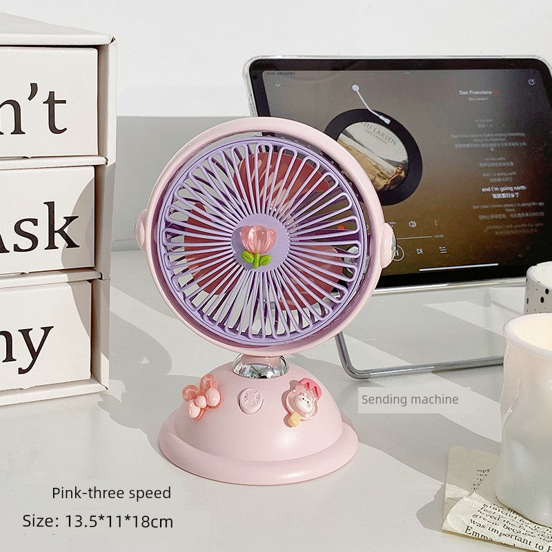 Cute Desktop Little Fan Mute Office Desk Mini Fan USB Rechargeable Student Dormitory Portable