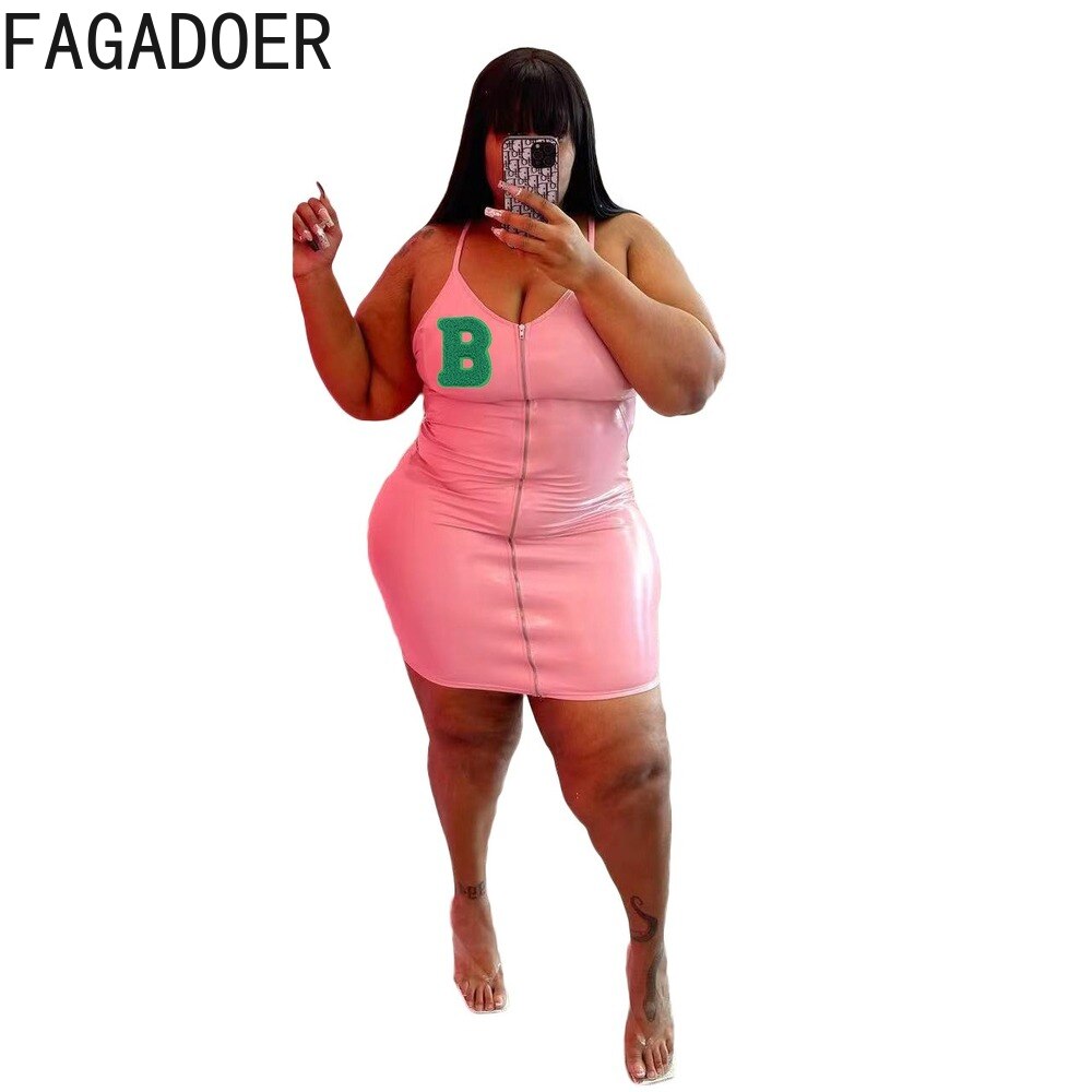 FAGADOER Sexy V Neck Suspenders Dress Plus Size Women Print Mini Dresses Summer Zip Fashion Clothing Party Club Vestidos XL-5XL