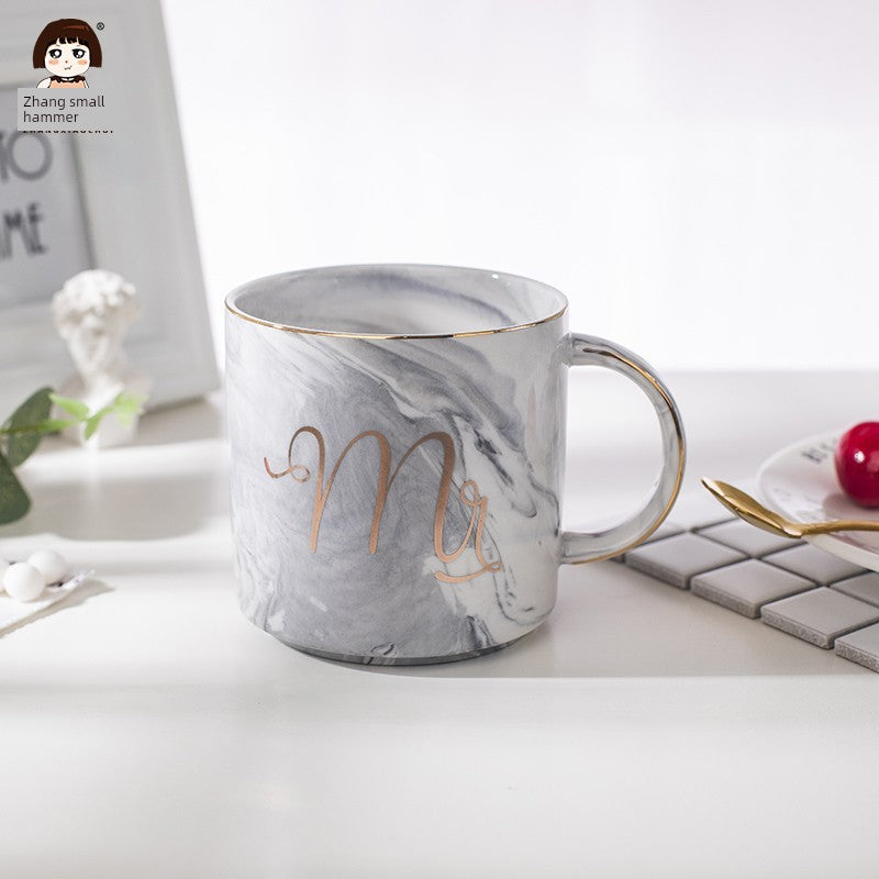 Large Capacity Mug Ceramic Cup Creative Marble Pattern Couple's Cups Romantic Birthday Gift Free Spoon