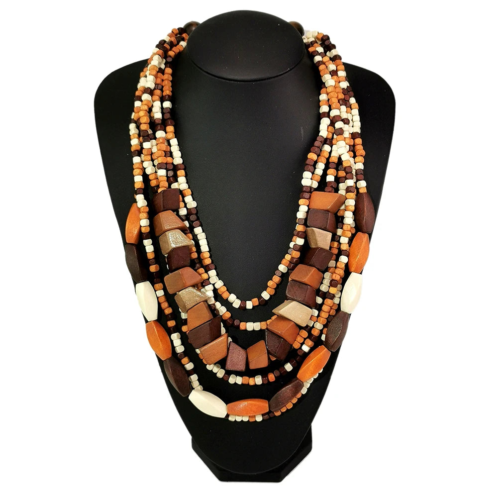MANILAI Bohemian Multilayer Wood Bead Choker Necklaces For Women Handmade Beaded Statement Necklace Jewelry