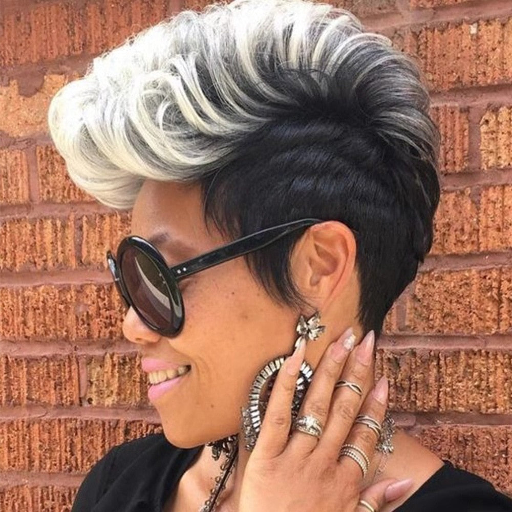 Fashion Short Kinky Curly Wig for Black Women Blonde To Black Synthetic Afro Curly Wig Natural As Real Hair Cosplay Party Peruca