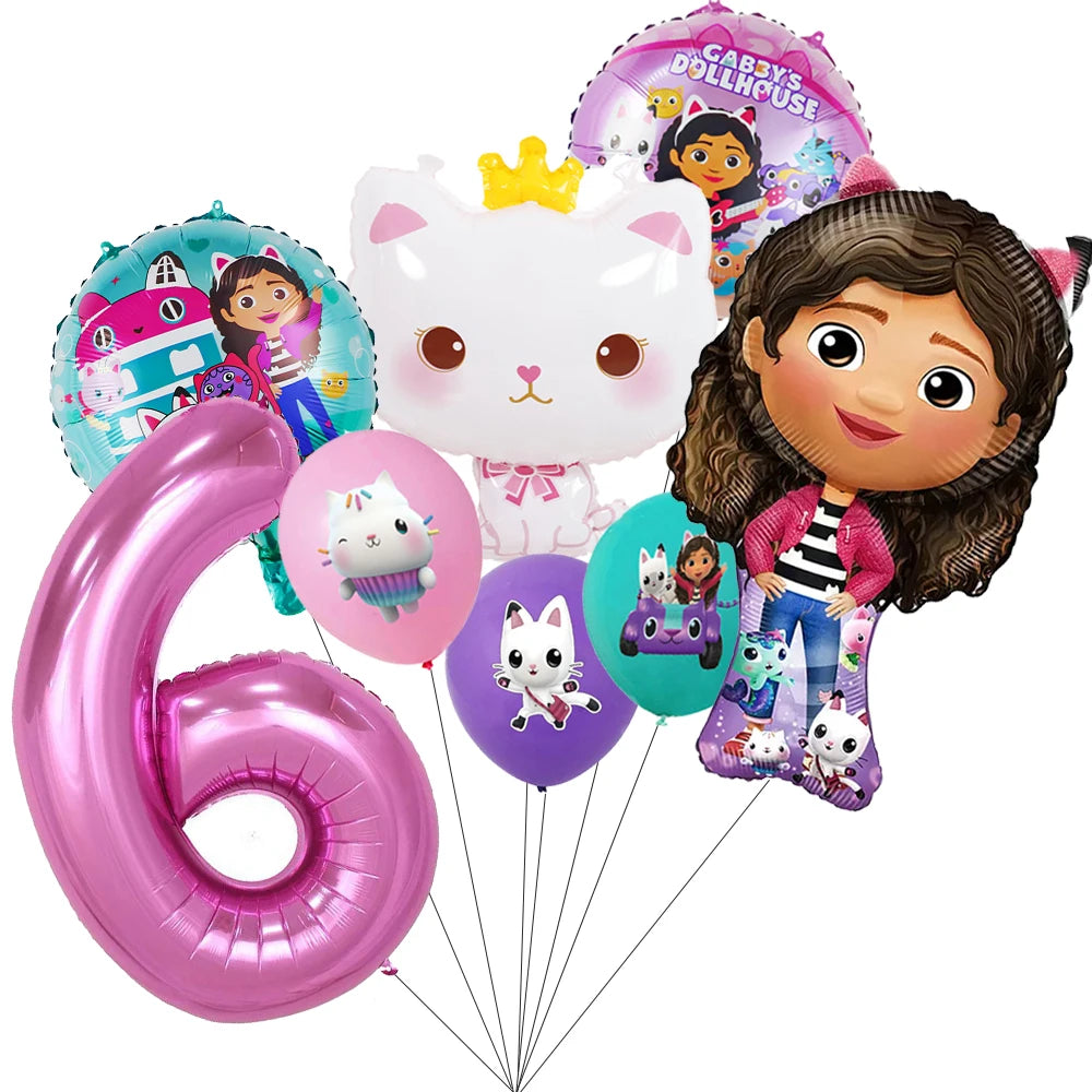 Pink Gabbys Dollhouse Cats Birthday Party Decoration Disposable Tablecloth Cup 3D Doll Balloon For Girls Baby Shower Supplies