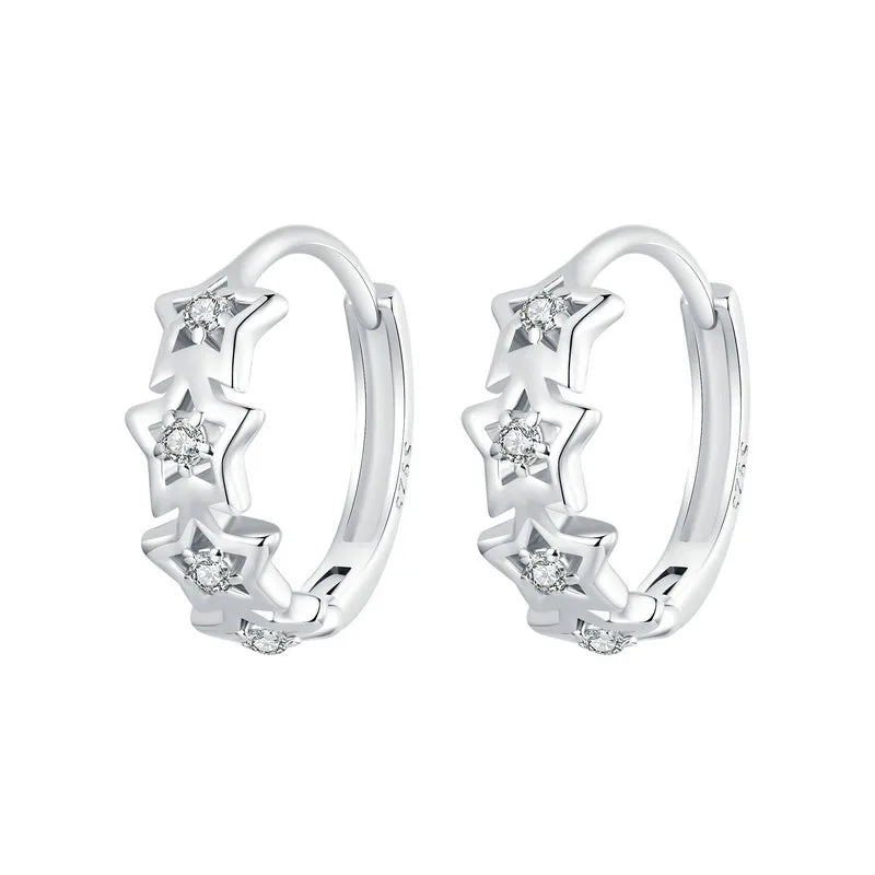 BAMOER 925 Sterling Silver Star-Shaped Earrings Stackable Star CZ Ear Buckles for Women & Girls Fine Jewelry DIY Gifts