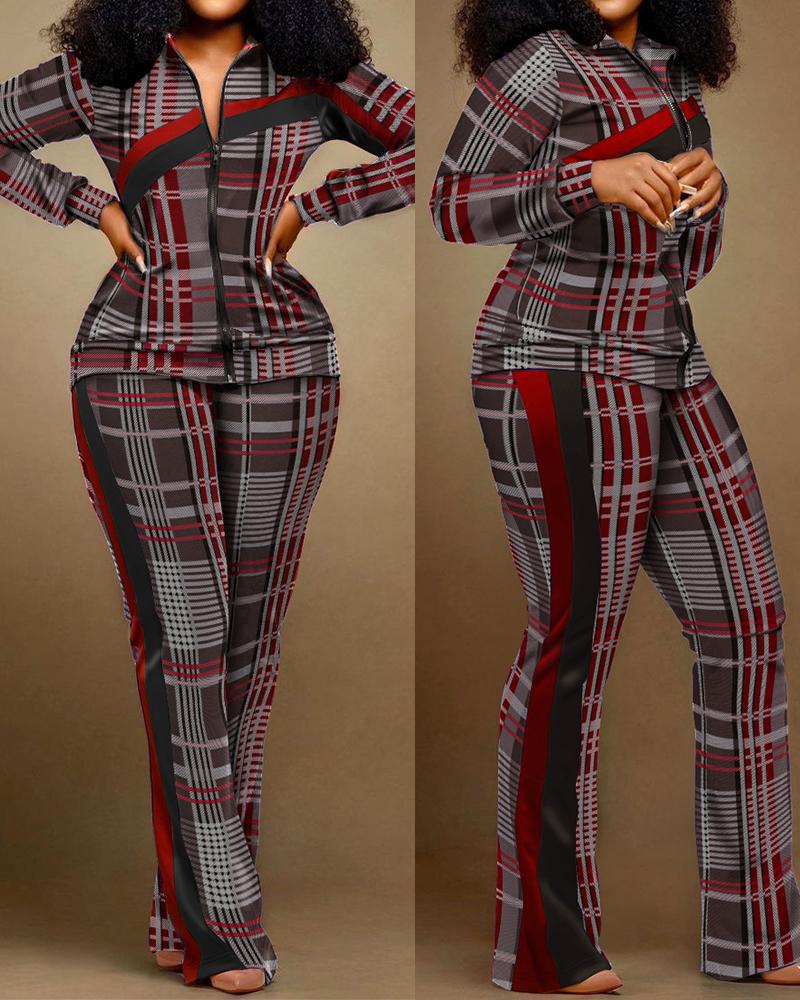 Autumn Winter Fashion Print Two Piece Set Women Casual Sports Style Zipper Top Sweatpants Two Piece Set Women
