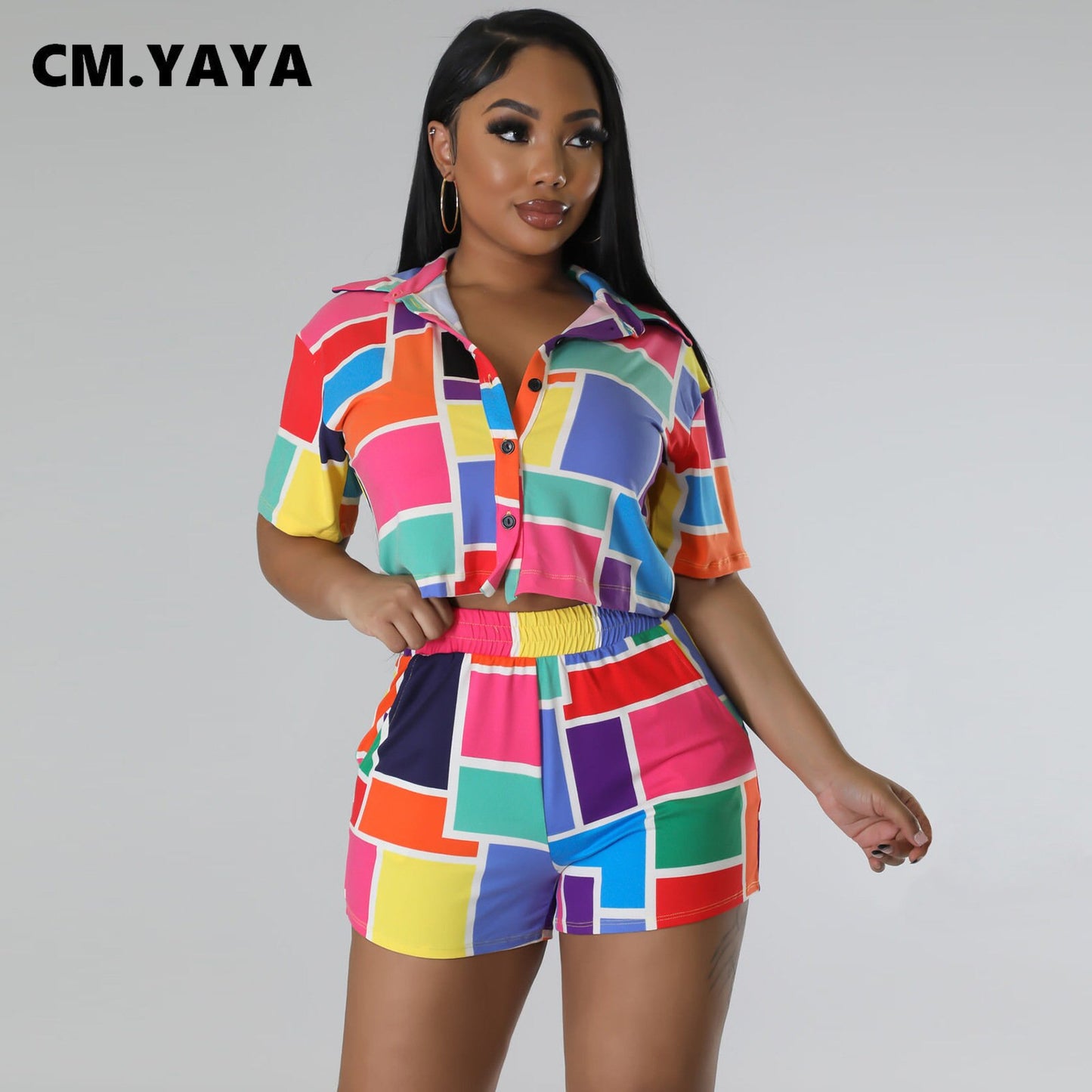 CM.YAYA INS Women Paisley Printed Short Sleeve Mini Shirt Blouse and Shorts Suit 2023 Fashion Two 2 Piece Set Outfits Tracksuit