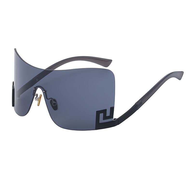 Oversized Rimless One Piece Shield Sunglasses For Women New Fashion Brand Alloy Gradient Arch Sun Glasses Men Hip Hop Eyewear