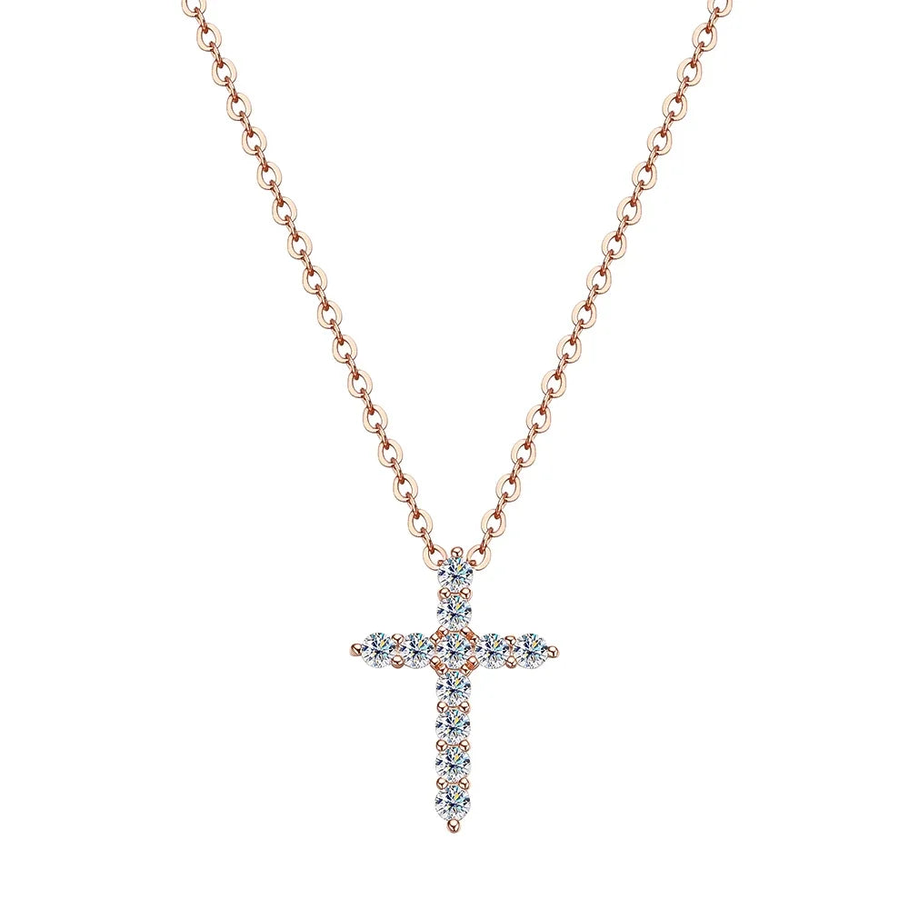 EWYA Real Moissanite Jesus Cross Pendant Necklace for Women 925 Sterling Silver 2.5 3 4mm Diamond Chains Necklaces Fine Jewelry