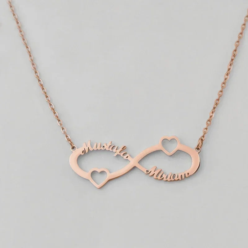 Custom Couple Double Name Infinity Necklace for Women Men Stainless Steel Jewelry Gold Pendant Choker Christmas Anniversary Gift