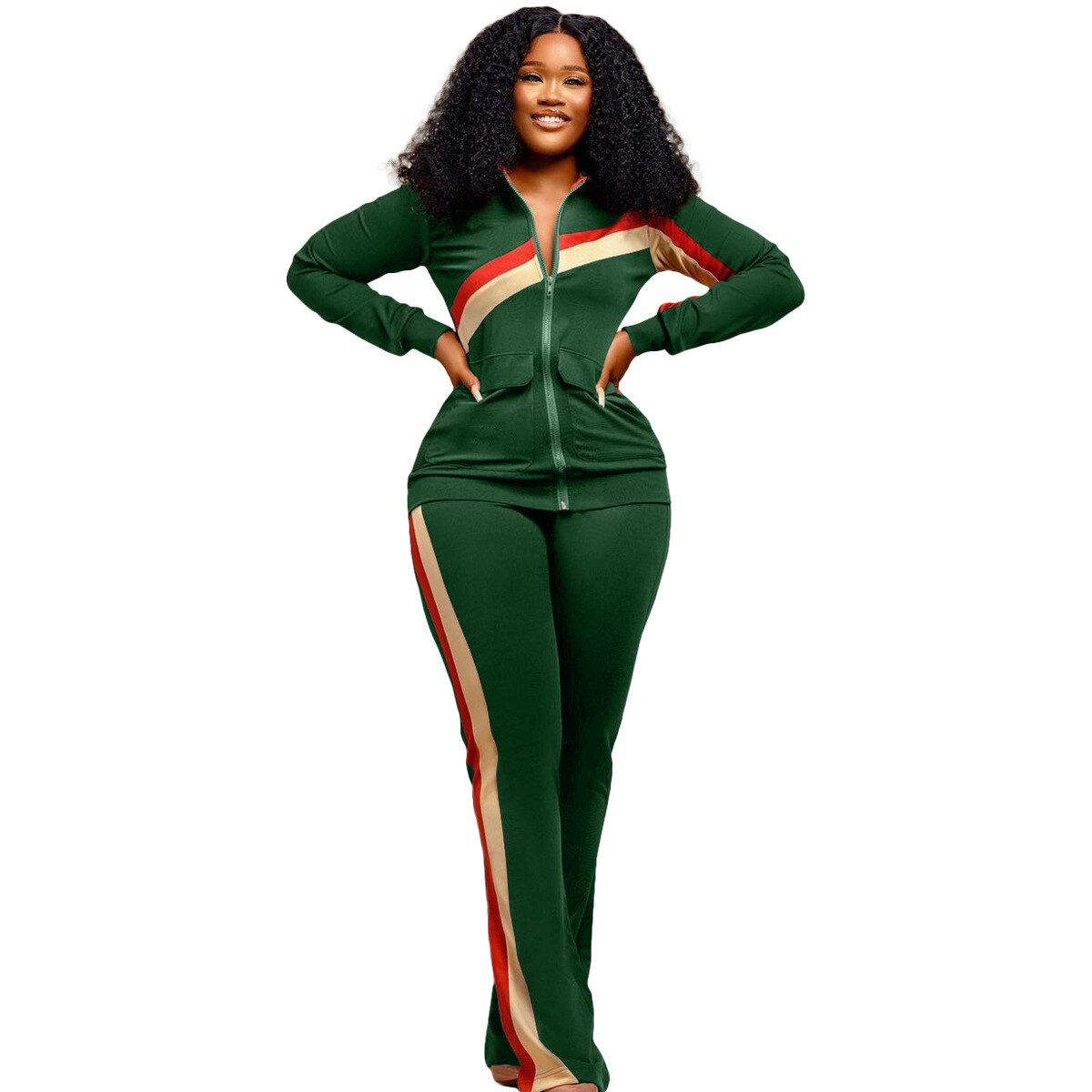 Autumn Winter Fashion Print Two Piece Set Women Casual Sports Style Zipper Top Sweatpants Two Piece Set Women