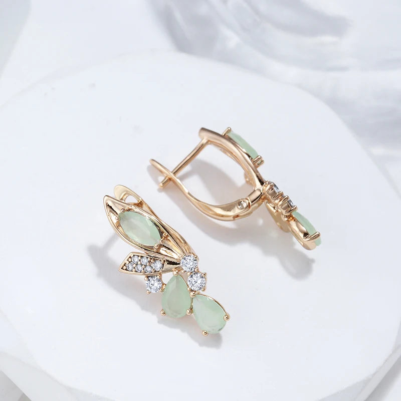 Wbmqda Luxury Green Natural Zircon Long Dangle Earring For Women 585 Rose Gold Color Trendy Crystal Flower Ear Drop Jewelry