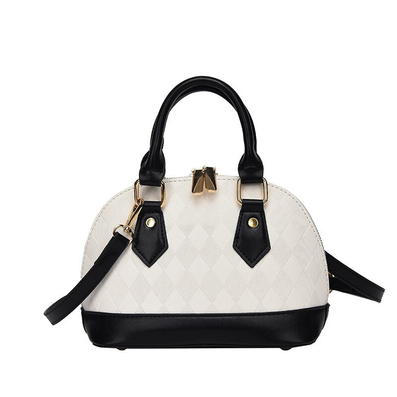 Classic black and white stitching women's small handbag Women's shoulder bag with stone pattern Retro simple shell bag messenger