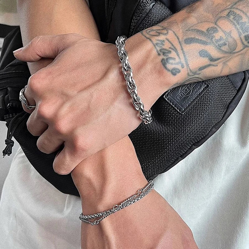 Armband Heren Hand Chain  Stainless Steel Italian Charm Bracelet Silvery Mighty And Domineering Trendy Men's Rough Style Jewelry