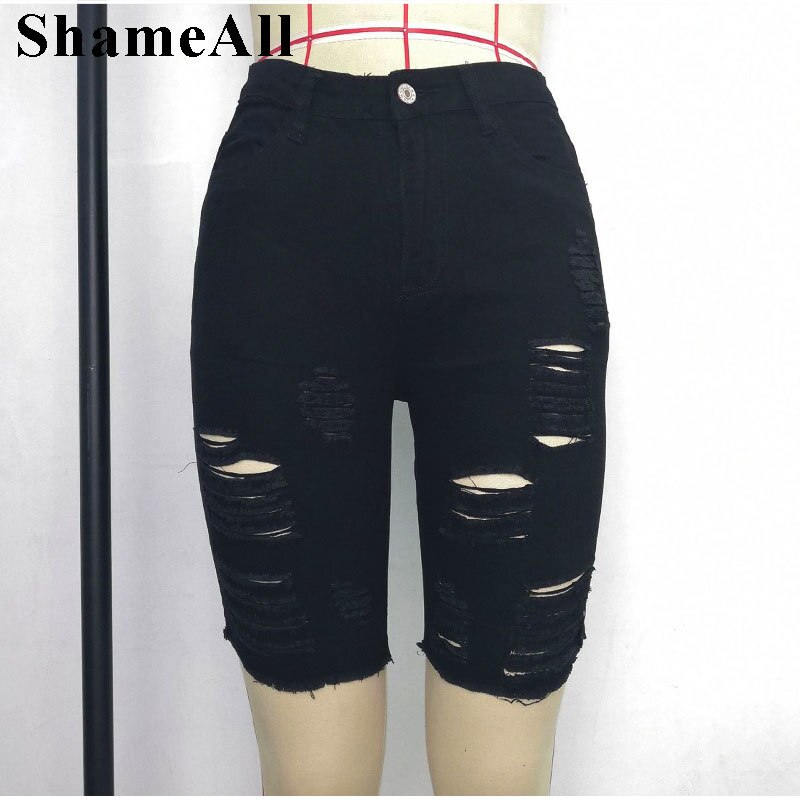 Sexy Ripped Skinny Jeans Shorts Fluorescent Destroyed Holes Stretch Leggings Short Pants Denim Bermudas Baggy Torn Jeggings