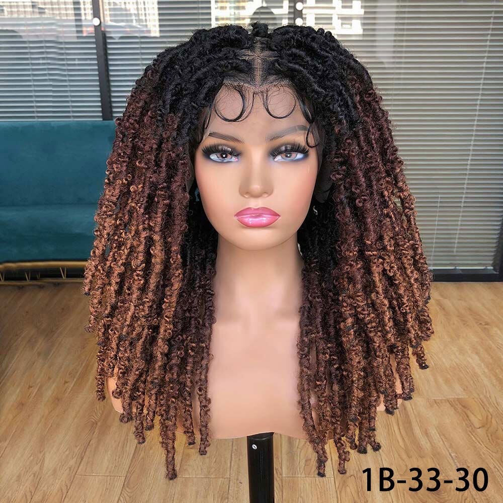Blue Butterfly Locs Full Lace Braided Wigs For Women Crochet Hair Dreadlocks Meche Faux Locks Braids Extensions Synthetic Hair