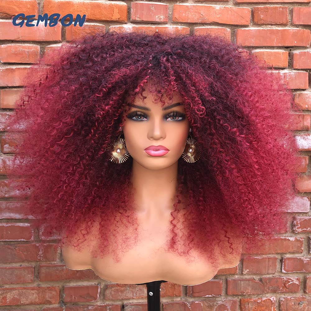 Short Hair Afro Kinky Curly Wig For Black Women Cosplay Blonde Synthetic Natural Red Wigs African Ombre HighTemperature Glueless