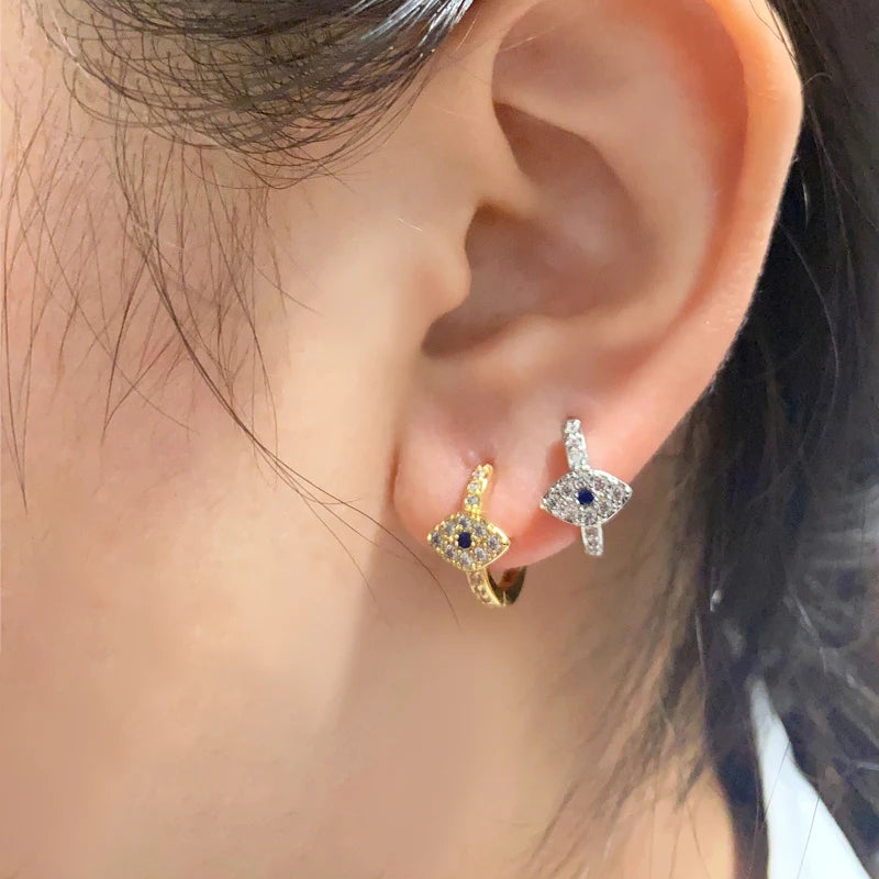 Zircon Evil Eye Earrings For Women Stainless Steel Gold Plated Turkish Pendientes Hoop Piercing Earring Goth Jewelry aretes