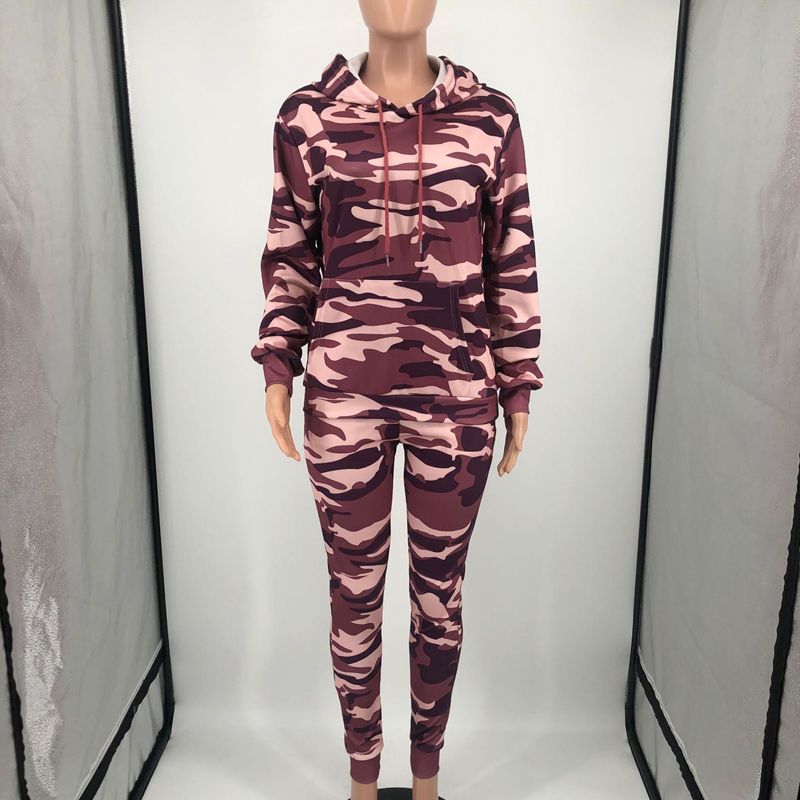 Ladies Camo Set Women Camouflage Tracksuit  Hoodies Sweatshirt Pants 2 Piece Sportwear Fall Outfits