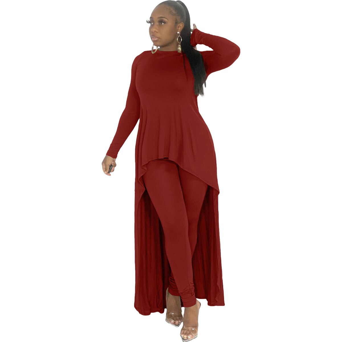 HLJ&amp;GG Fall Winter Casual Irregular Top + Skinny Pants Two Piece Sets Women Outfits Female PINK Letter Print Matching Tracksuits