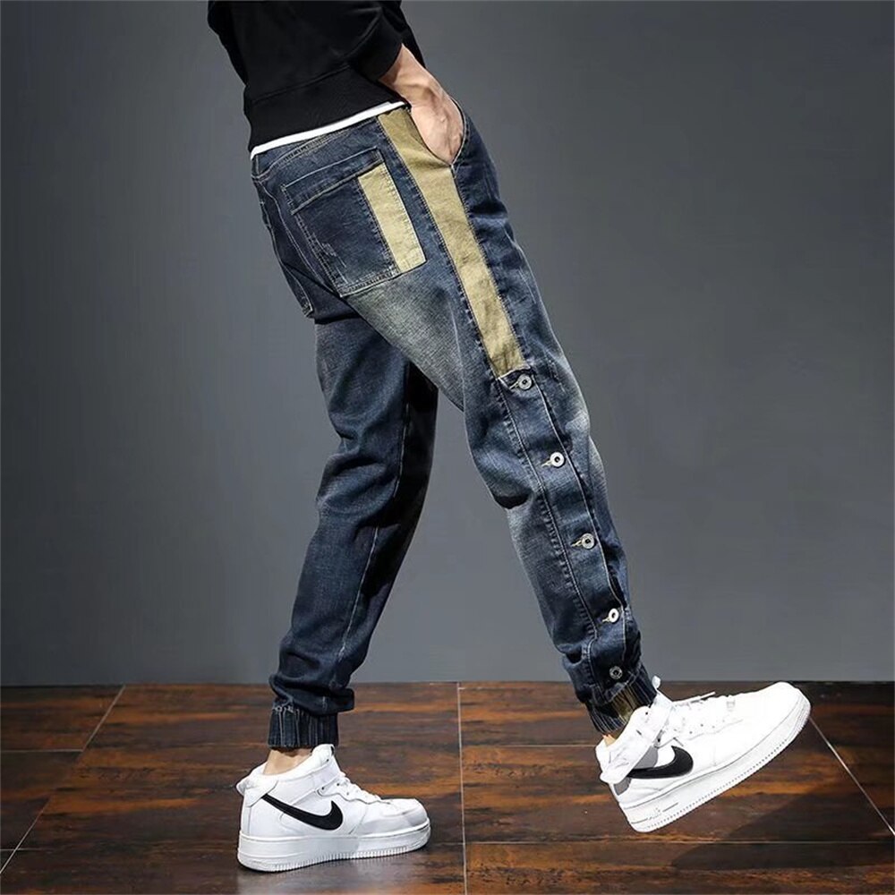 Mens Jeans Harem Pants Fashion Pockets Desinger Loose fit Baggy Moto Jeans Men Stretch Retro Streetwear Relaxed Tapered Jeans