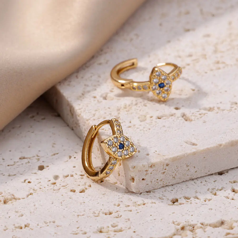Zircon Evil Eye Earrings For Women Stainless Steel Gold Plated Turkish Pendientes Hoop Piercing Earring Goth Jewelry aretes