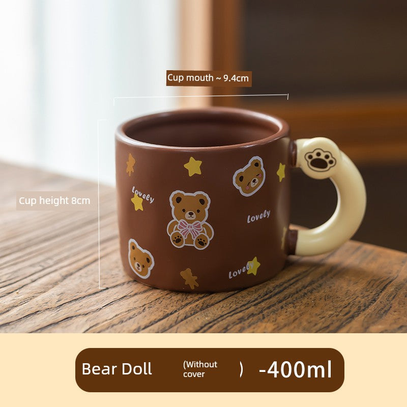 Cute Ceramic Cup Couple with Lid Spoon Straw Mug Home Breakfast Coffee Cup Women Office Water Glass Men