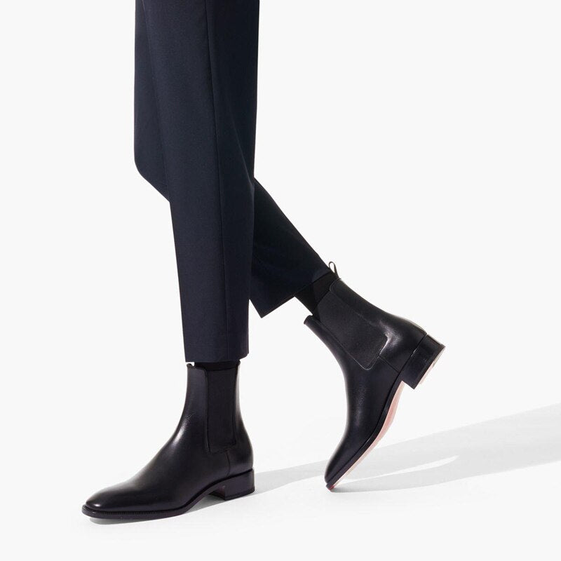 New Black Chelsea Boots for Men Red Sole Square Toe Slip-On Business Men Ankle Boots Free Shipping Botas De Hombre