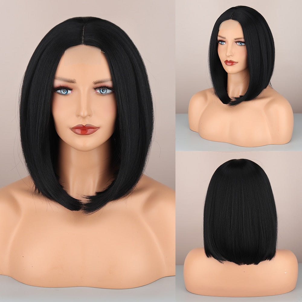 WERD Short Orange Wig Middle Part Blonde Lady Bob Hair Synthetic Heat Resistant Wig Cosplay Wig