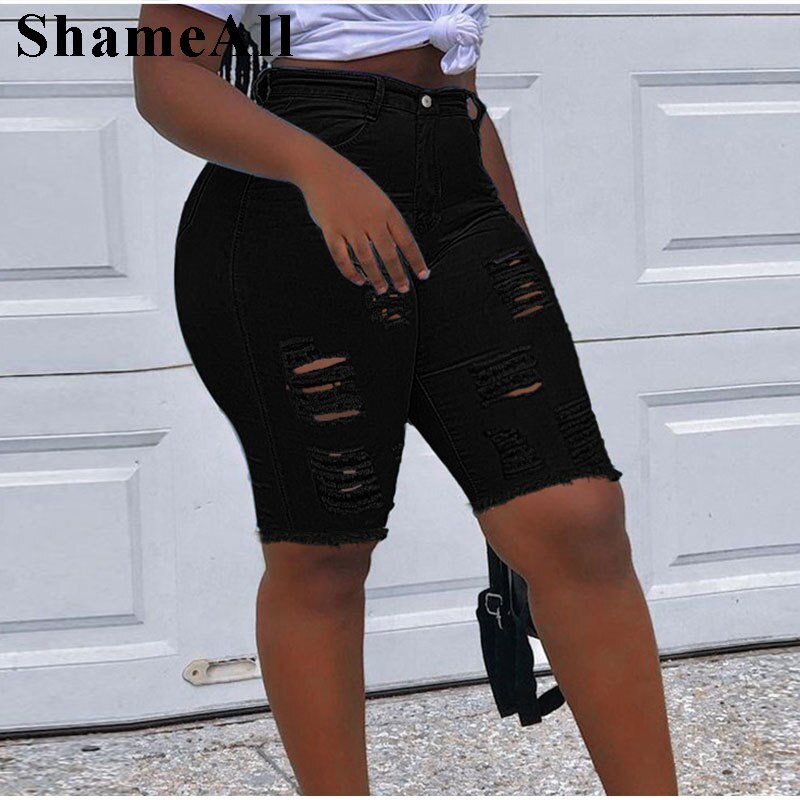 Sexy Ripped Skinny Jeans Shorts Fluorescent Destroyed Holes Stretch Leggings Short Pants Denim Bermudas Baggy Torn Jeggings