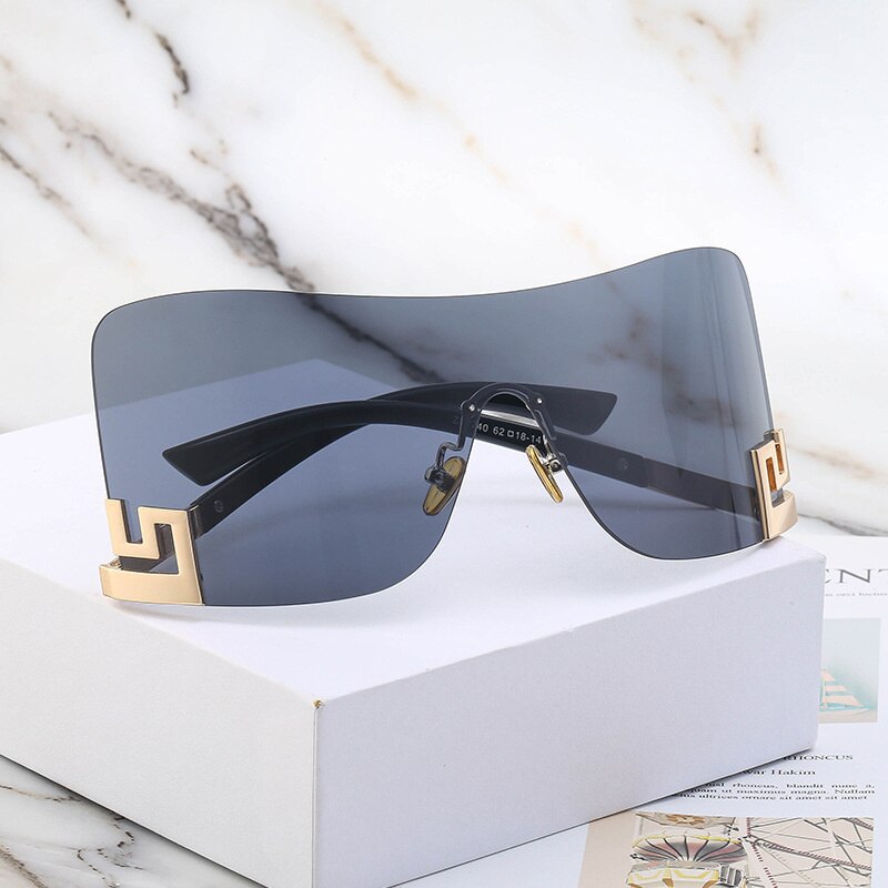 Oversized Rimless One Piece Shield Sunglasses For Women New Fashion Brand Alloy Gradient Arch Sun Glasses Men Hip Hop Eyewear
