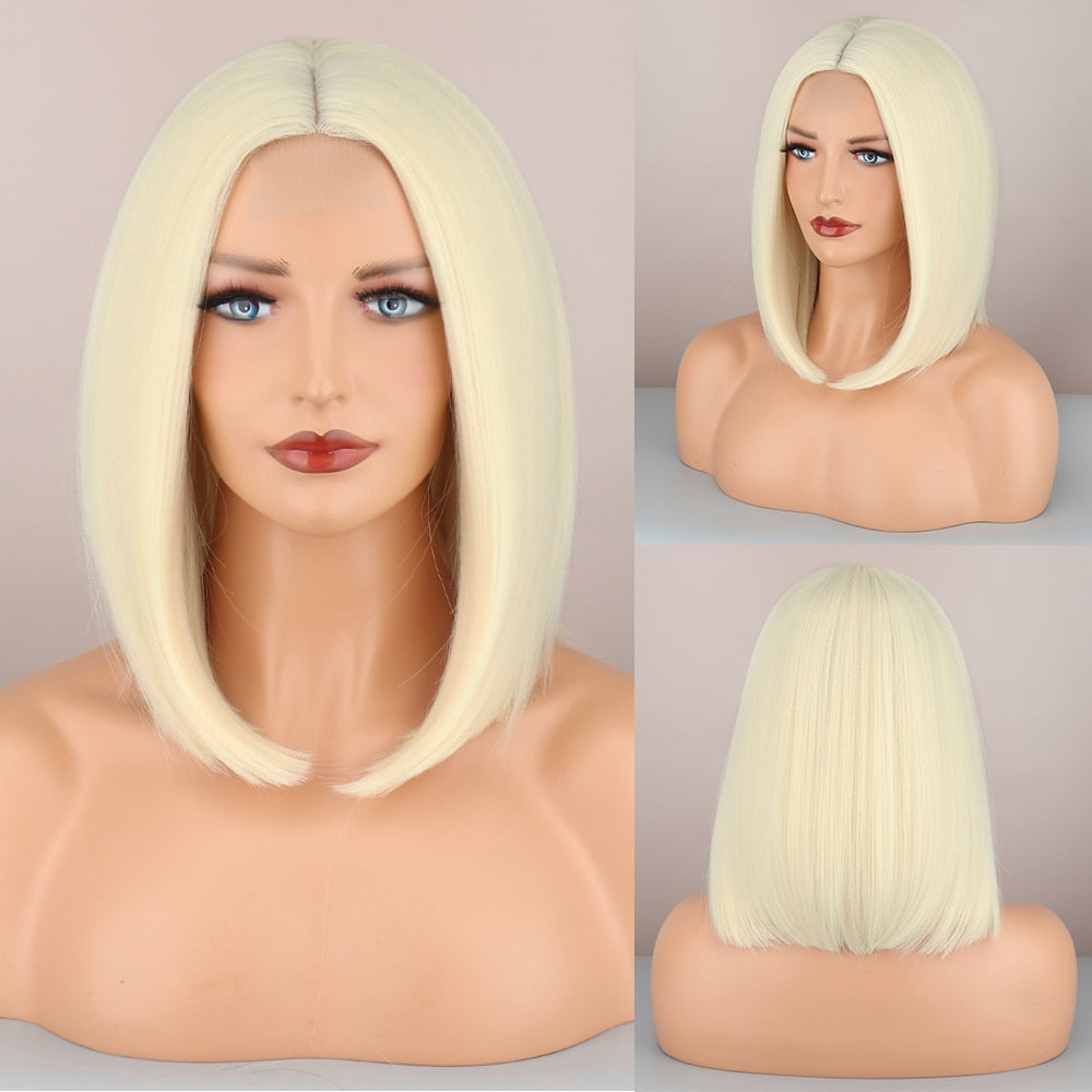 WERD Short Orange Wig Middle Part Blonde Lady Bob Hair Synthetic Heat Resistant Wig Cosplay Wig