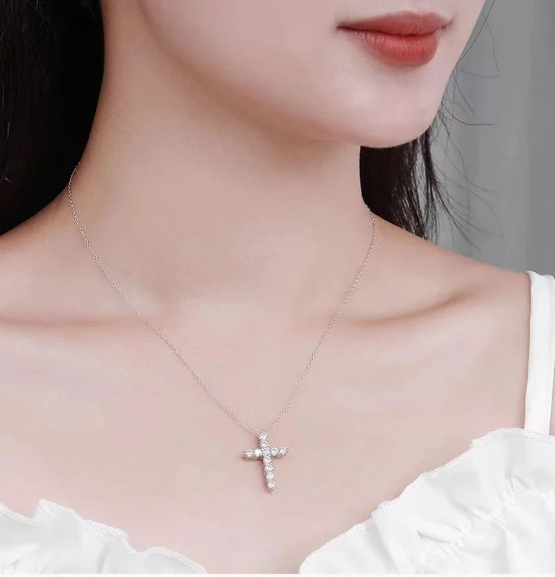 EWYA Real Moissanite Jesus Cross Pendant Necklace for Women 925 Sterling Silver 2.5 3 4mm Diamond Chains Necklaces Fine Jewelry
